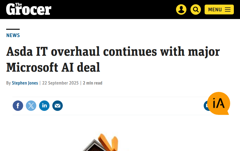 ASDA IT overhaul continues with major Microsoft AI deal article from The Grocer showing headline and key details about the partnership